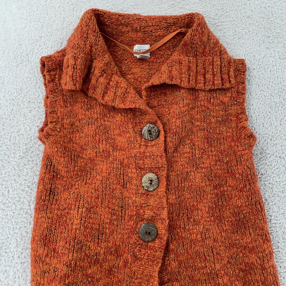Chico's Sweater Vest Women's Size 3 Orange Wool Blend Button Front‎ Shawl Collar